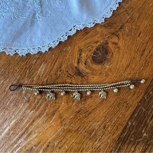 Gold Chain Elephant Bracelet Anklet, Beads Bracelet, Double Chain